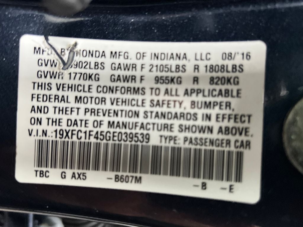 2016 Honda Civic EX-T w/Honda Sensing