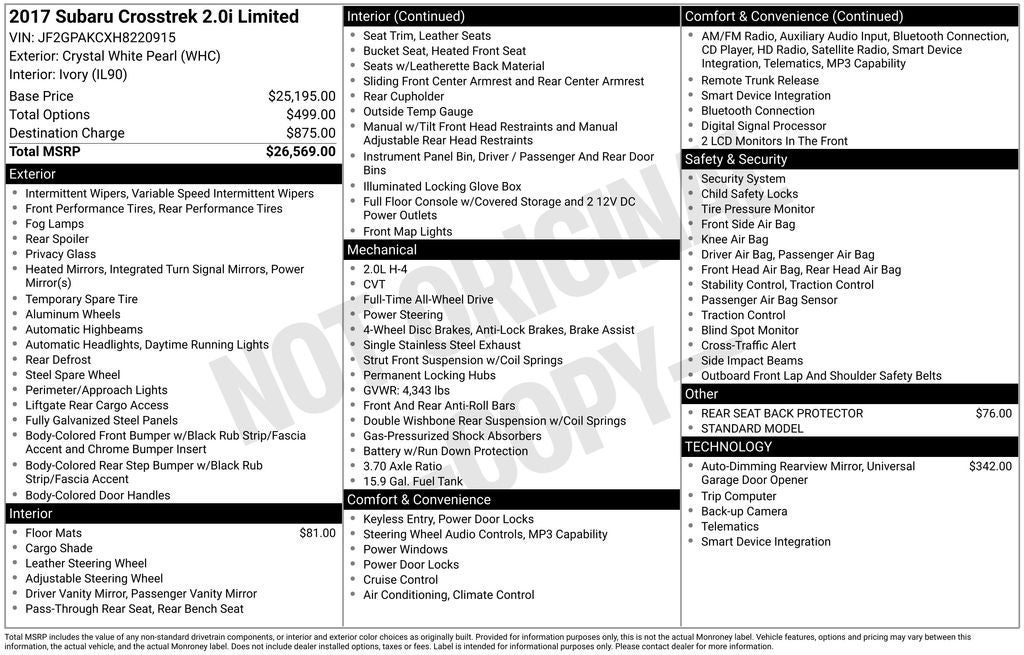 2017 Subaru Crosstrek 2.0i Limited
