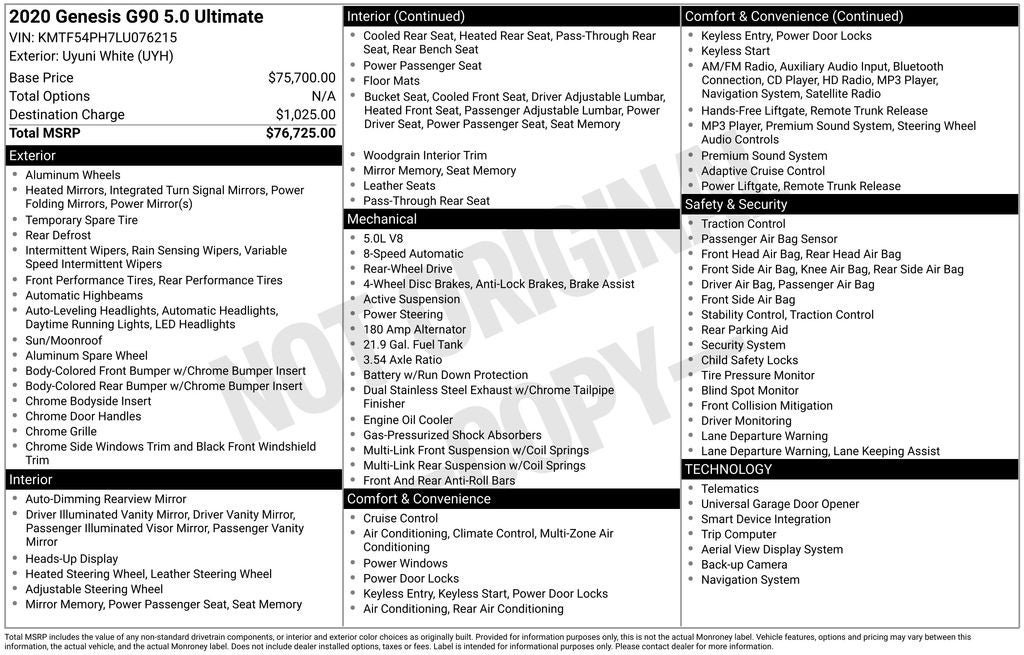 2020 Genesis G90 5.0 Ultimate