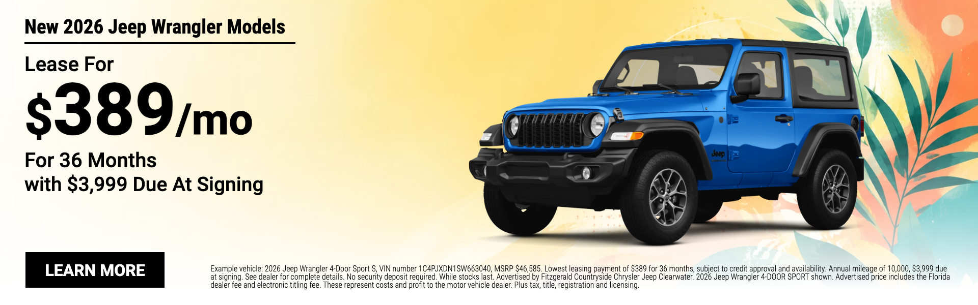 New Jeep Wrangler lease Clearwater FL
